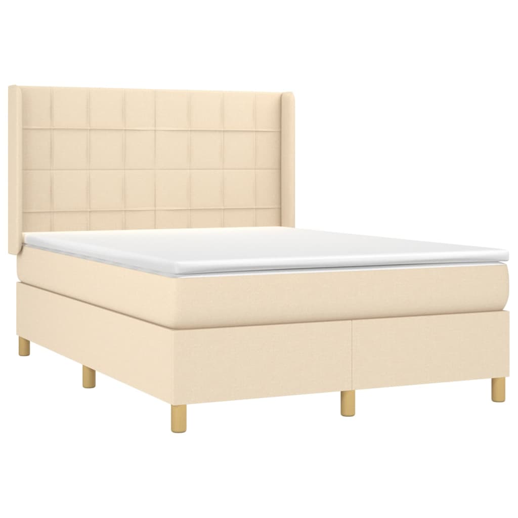 Κρεβάτι Boxspring με Στρώμα Κρεμ 140x190 εκ. Υφασμάτινο - Pakobazaar