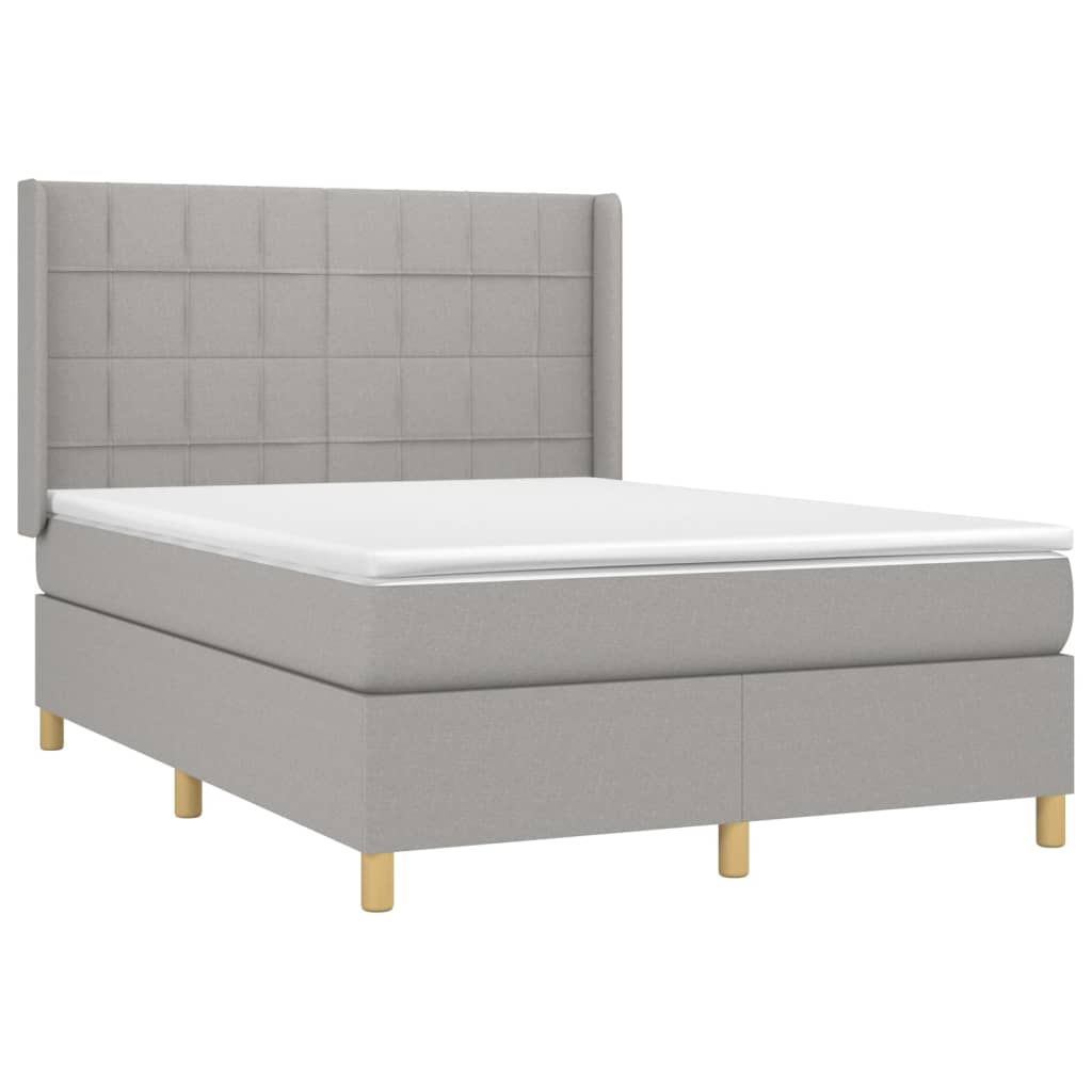 Κρεβάτι Boxspring με Στρώμα Ανοιχτό Γκρι 140x200 εκ. Υφασμάτινο