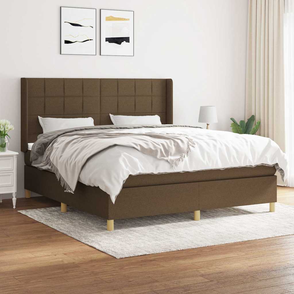 Κρεβάτι Boxspring με Στρώμα Σκούρο Καφέ 160x200 εκ Υφασμάτινο - Pakobazaar