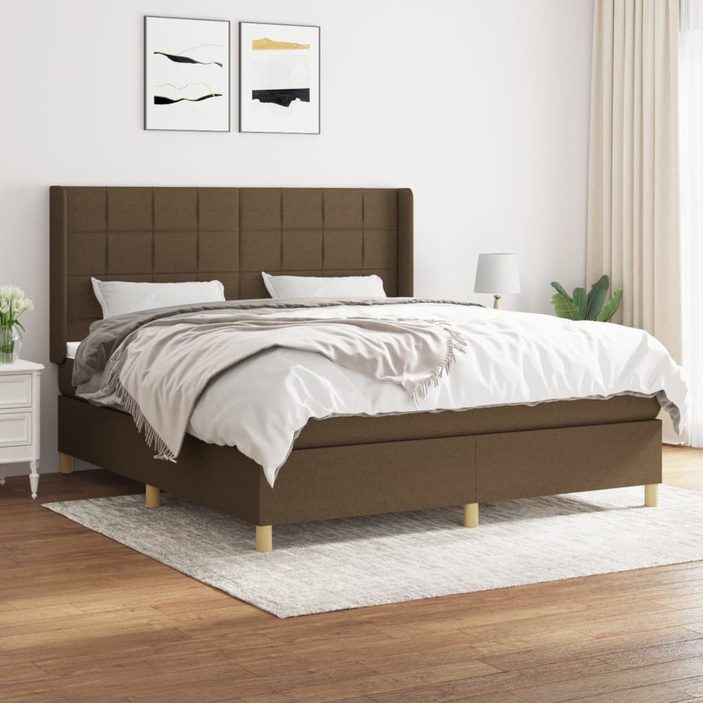 Κρεβάτι Boxspring με Στρώμα Σκούρο Καφέ 180x200 εκ Υφασμάτινο - Pakobazaar