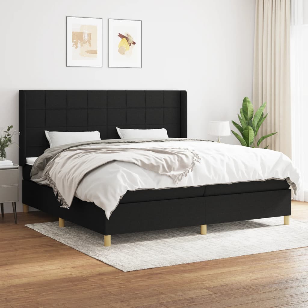 Κρεβάτι Boxspring με Στρώμα Μαύρο 200x200 εκ. Υφασμάτινο - Pakobazaar