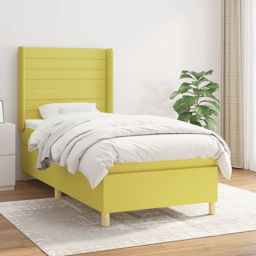 Κρεβάτι Boxspring με Στρώμα Πράσινο 90x190 εκ.Υφασμάτινο