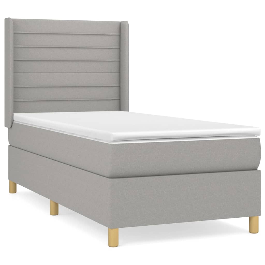 Κρεβάτι Boxspring με Στρώμα Ανοιχτό Γκρι 90x200 εκ. Υφασμάτινο