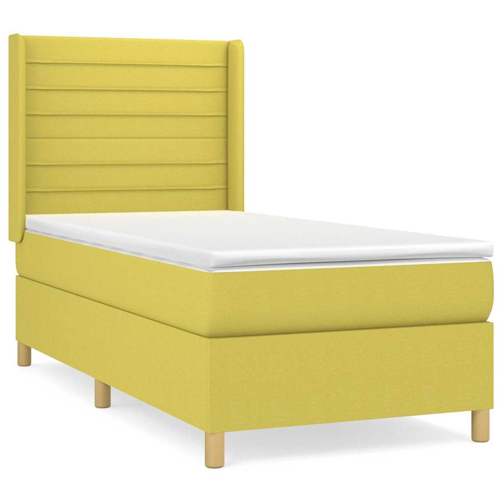 Κρεβάτι Boxspring με Στρώμα Πράσινο 90x200 εκ. Υφασμάτινο - Pakobazaar