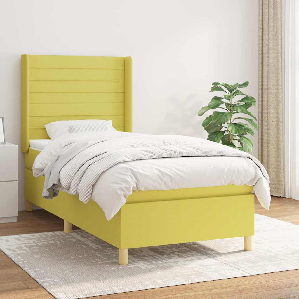Κρεβάτι Boxspring με Στρώμα Πράσινο 90x200 εκ. Υφασμάτινο - Pakobazaar