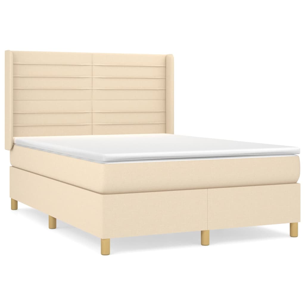 Κρεβάτι Boxspring με Στρώμα Κρεμ 140x190 εκ. Υφασμάτινο - Pakobazaar