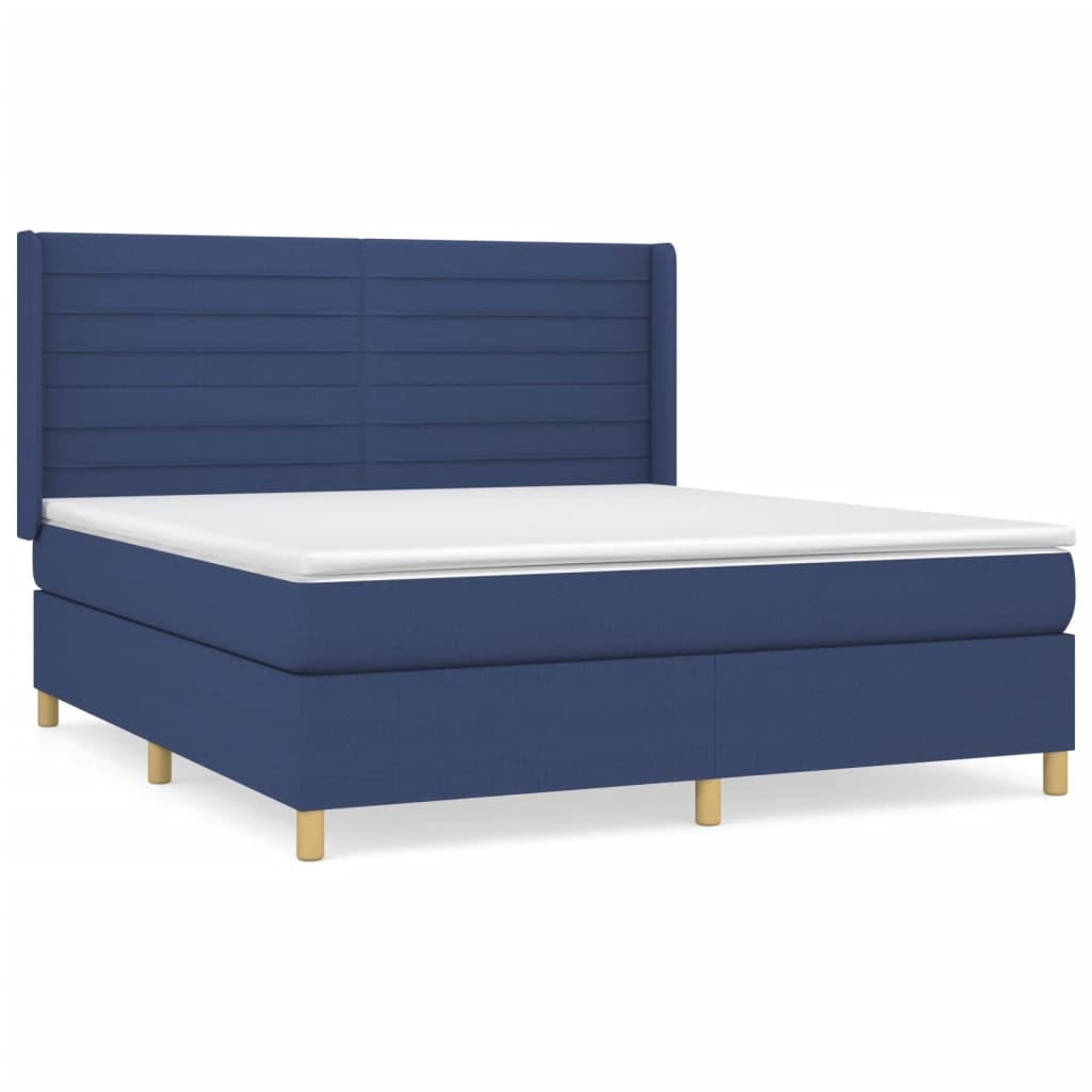 Κρεβάτι Boxspring με Στρώμα Μπλε 180x200 εκ. Υφασμάτινο