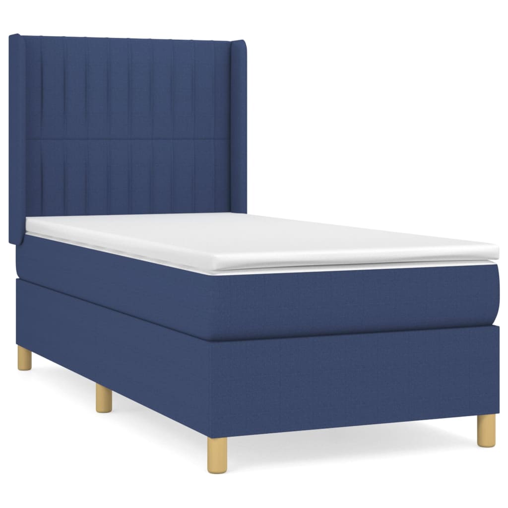 Κρεβάτι Boxspring με Στρώμα Μπλε 80x200 εκ. Υφασμάτινο