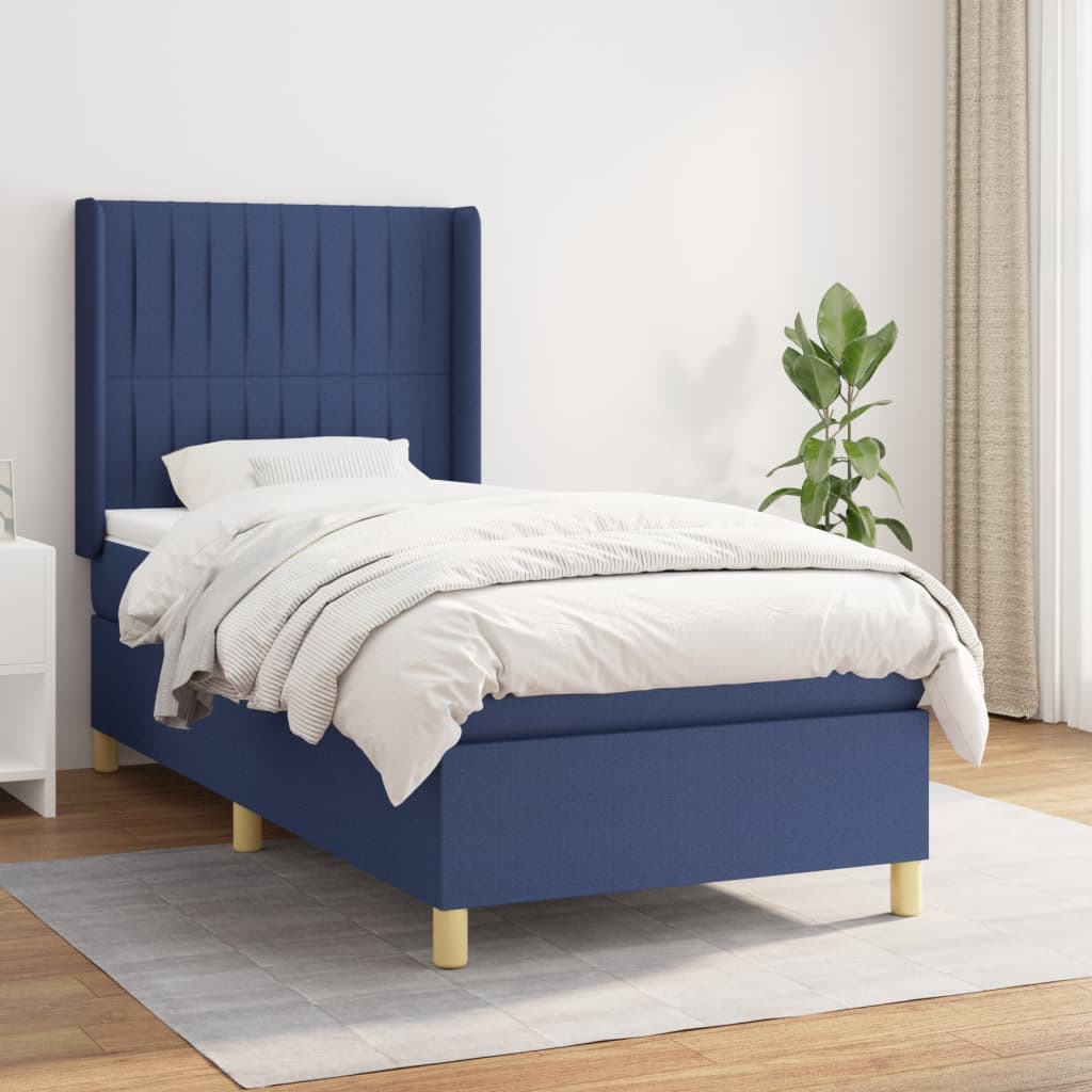 Κρεβάτι Boxspring με Στρώμα Μπλε 80x200 εκ. Υφασμάτινο