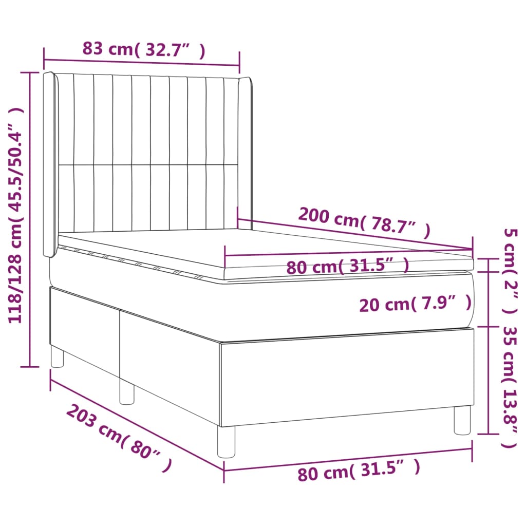 Κρεβάτι Boxspring με Στρώμα Πράσινο 80 x 200 εκ. Υφασμάτινο - Pakobazaar