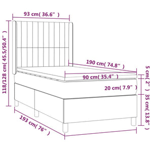 Κρεβάτι Boxspring με Στρώμα Μαύρο 90x190 εκ.Υφασμάτινο
