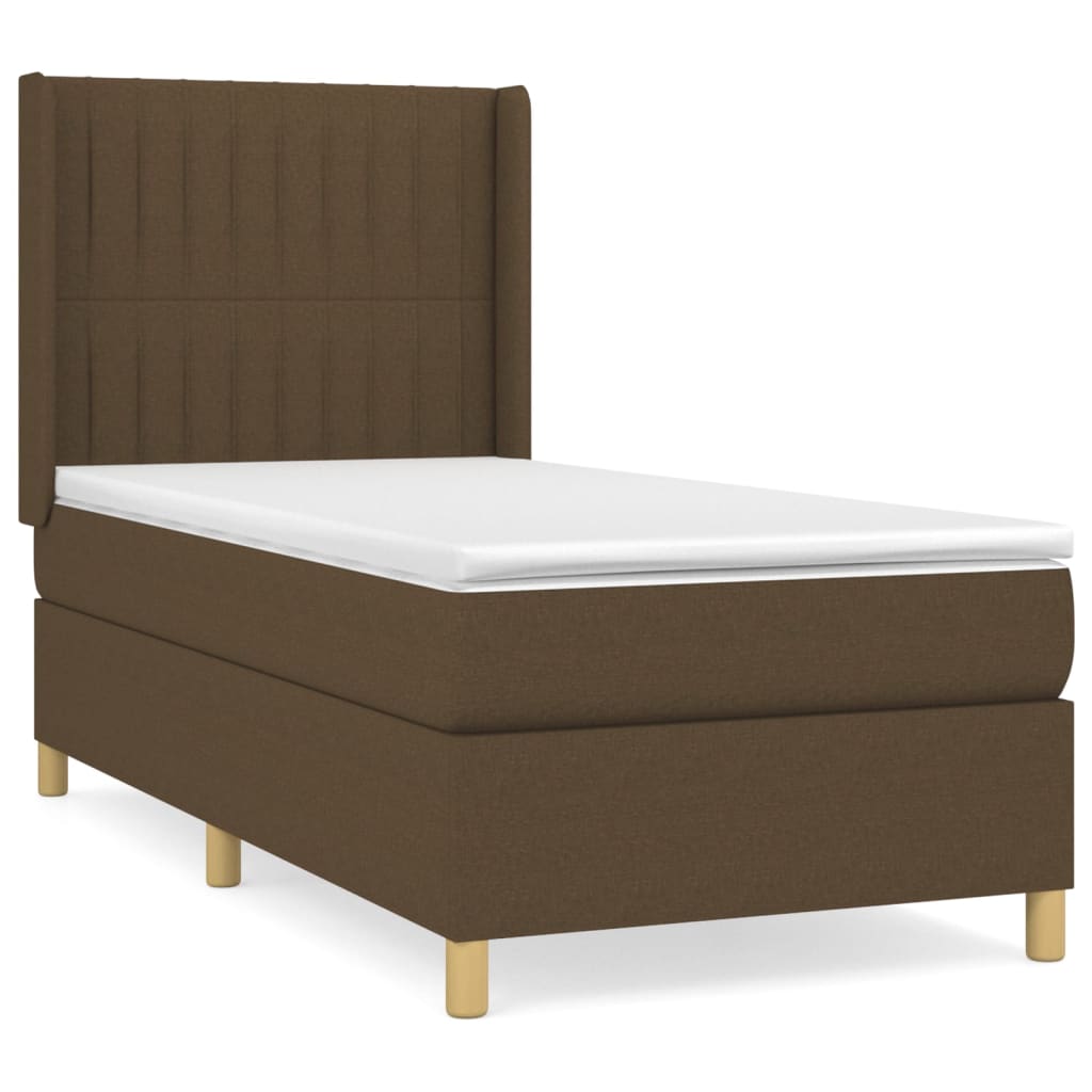 Κρεβάτι Boxspring με Στρώμα Σκούρο Καφέ 90x190 εκ. Υφασμάτινο