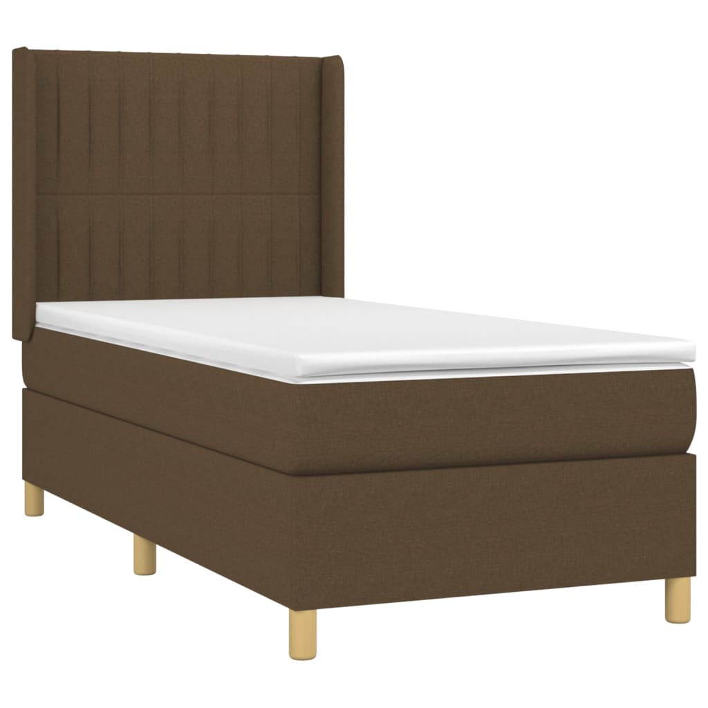 Κρεβάτι Boxspring με Στρώμα Σκούρο Καφέ 90x190 εκ. Υφασμάτινο