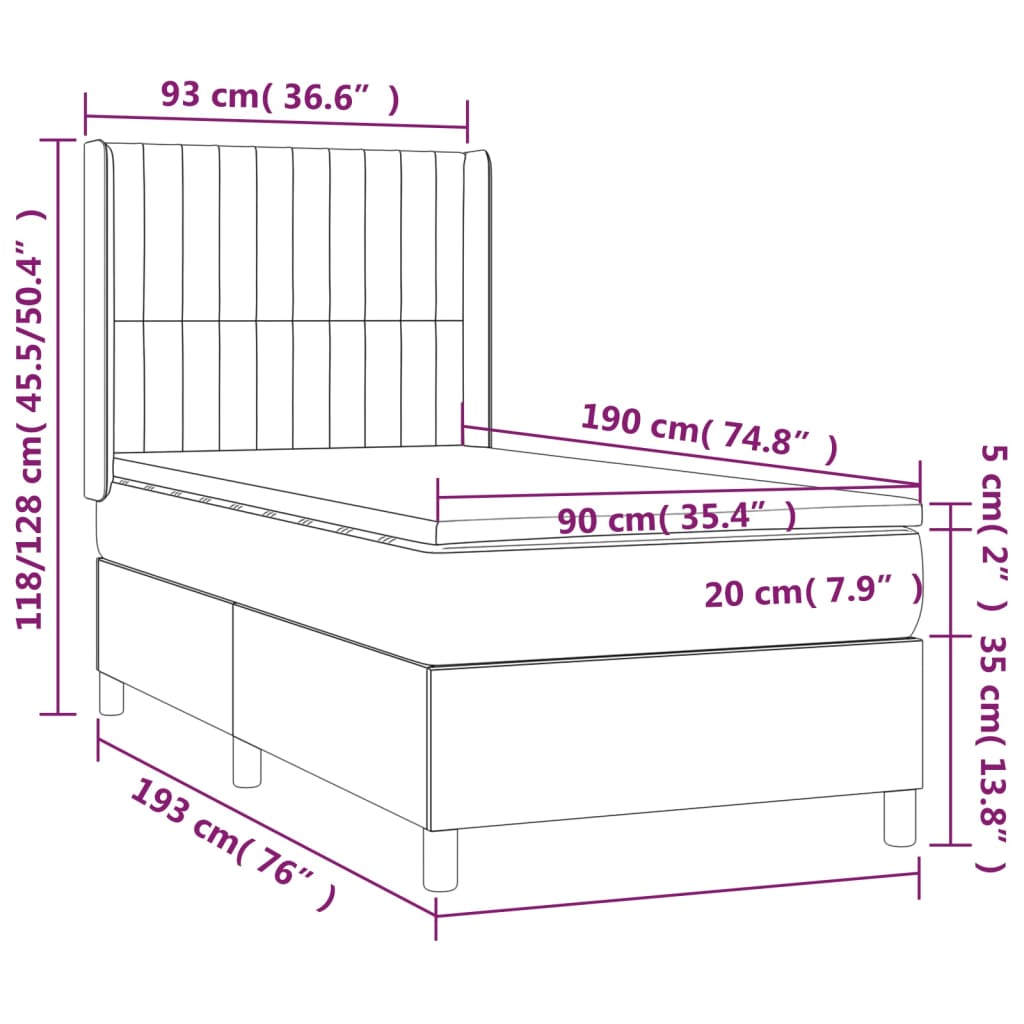 Κρεβάτι Boxspring με Στρώμα Σκούρο Καφέ 90x190 εκ. Υφασμάτινο
