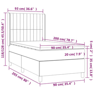 Κρεβάτι Boxspring με Στρώμα Μαύρο 90x200 εκ. Υφασμάτινο