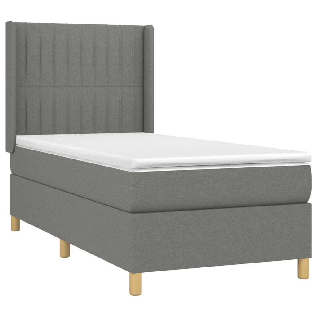 Κρεβάτι Boxspring με Στρώμα Σκούρο Γκρι 100x200 εκ. Υφασμάτινο