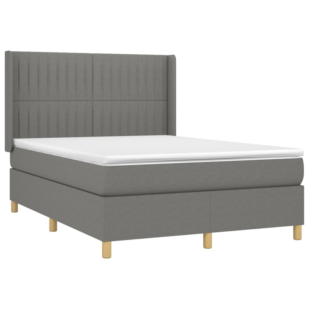 Κρεβάτι Boxspring με Στρώμα Σκούρο Γκρι 140x190 εκ. Υφασμάτινο