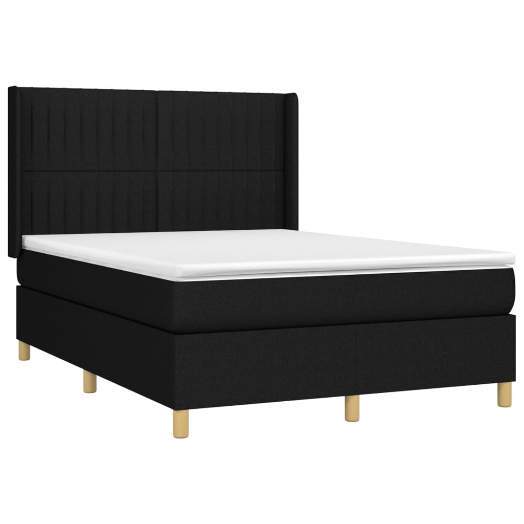 Κρεβάτι Boxspring με Στρώμα Μαύρο 140x190 εκ. Υφασμάτινο