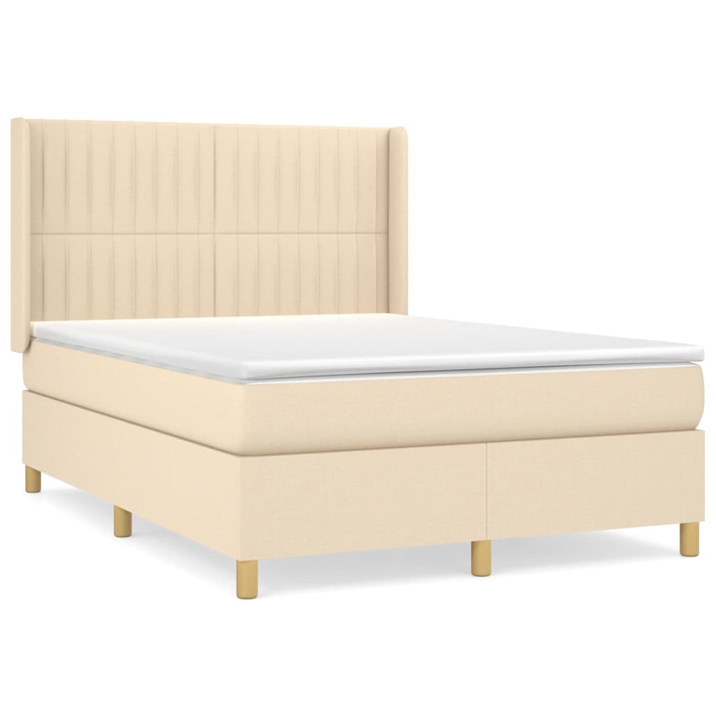 Κρεβάτι Boxspring με Στρώμα Κρεμ 140x190 εκ. Υφασμάτινο - Pakobazaar