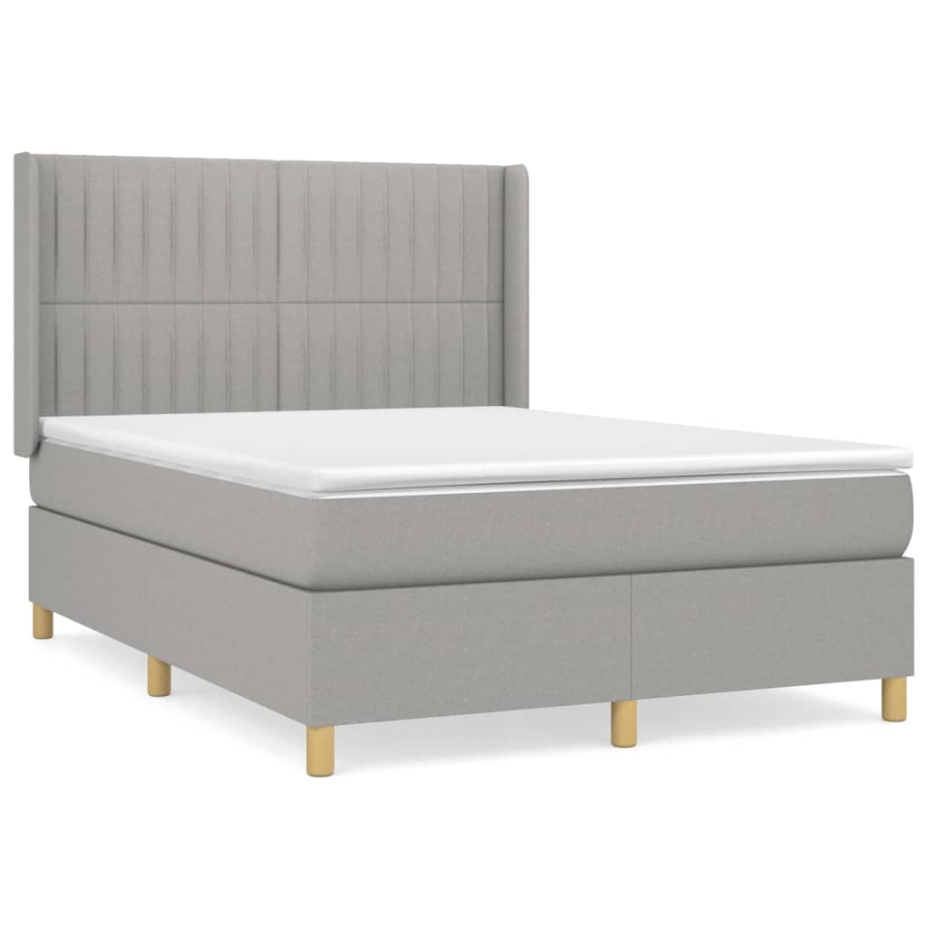 Κρεβάτι Boxspring με Στρώμα Ανοιχτό Γκρι 140x200 εκ. Υφασμάτινο
