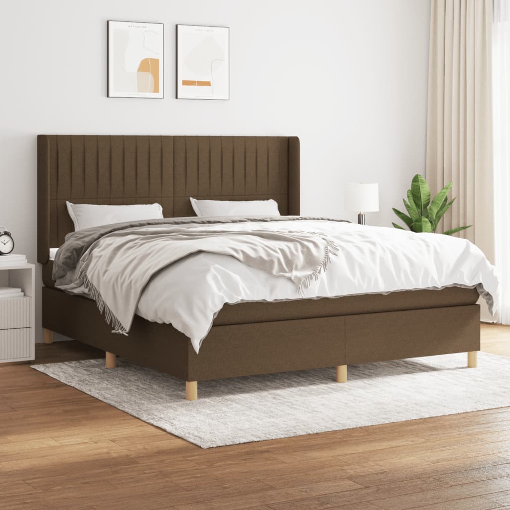 Κρεβάτι Boxspring με Στρώμα Σκούρο Καφέ 160x200 εκ Υφασμάτινο - Pakobazaar