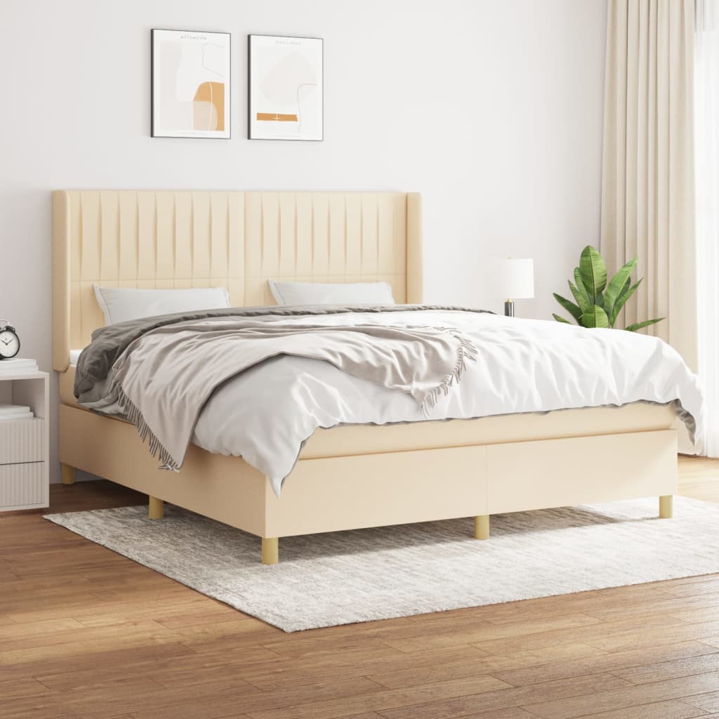Κρεβάτι Boxspring με Στρώμα Κρεμ 180x200 εκ. Υφασμάτινο