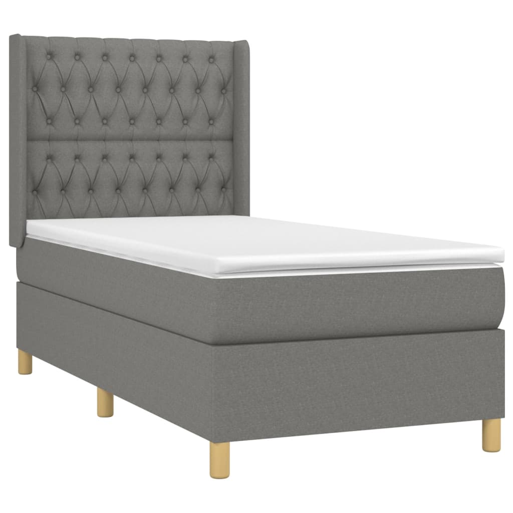 Κρεβάτι Boxspring με Στρώμα Σκούρο Γκρι 90x190 εκ. Υφασμάτινο - Pakobazaar