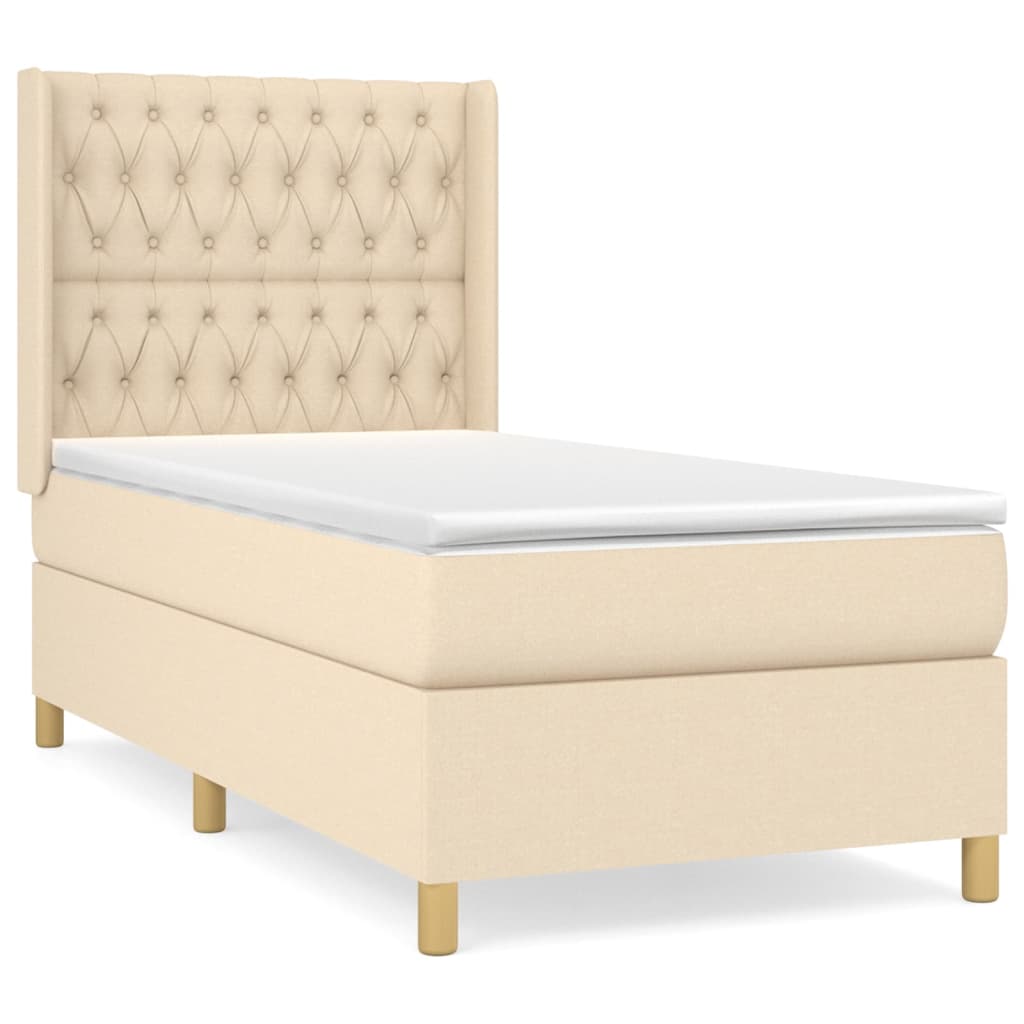 Κρεβάτι Boxspring με Στρώμα Κρεμ 90x190 εκ.Υφασμάτινο