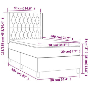 Κρεβάτι Boxspring με Στρώμα Σκούρο Καφέ 90x200 εκ. Υφασμάτινο