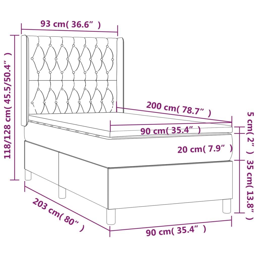 Κρεβάτι Boxspring με Στρώμα Taupe 90x200 εκ. Υφασμάτινο