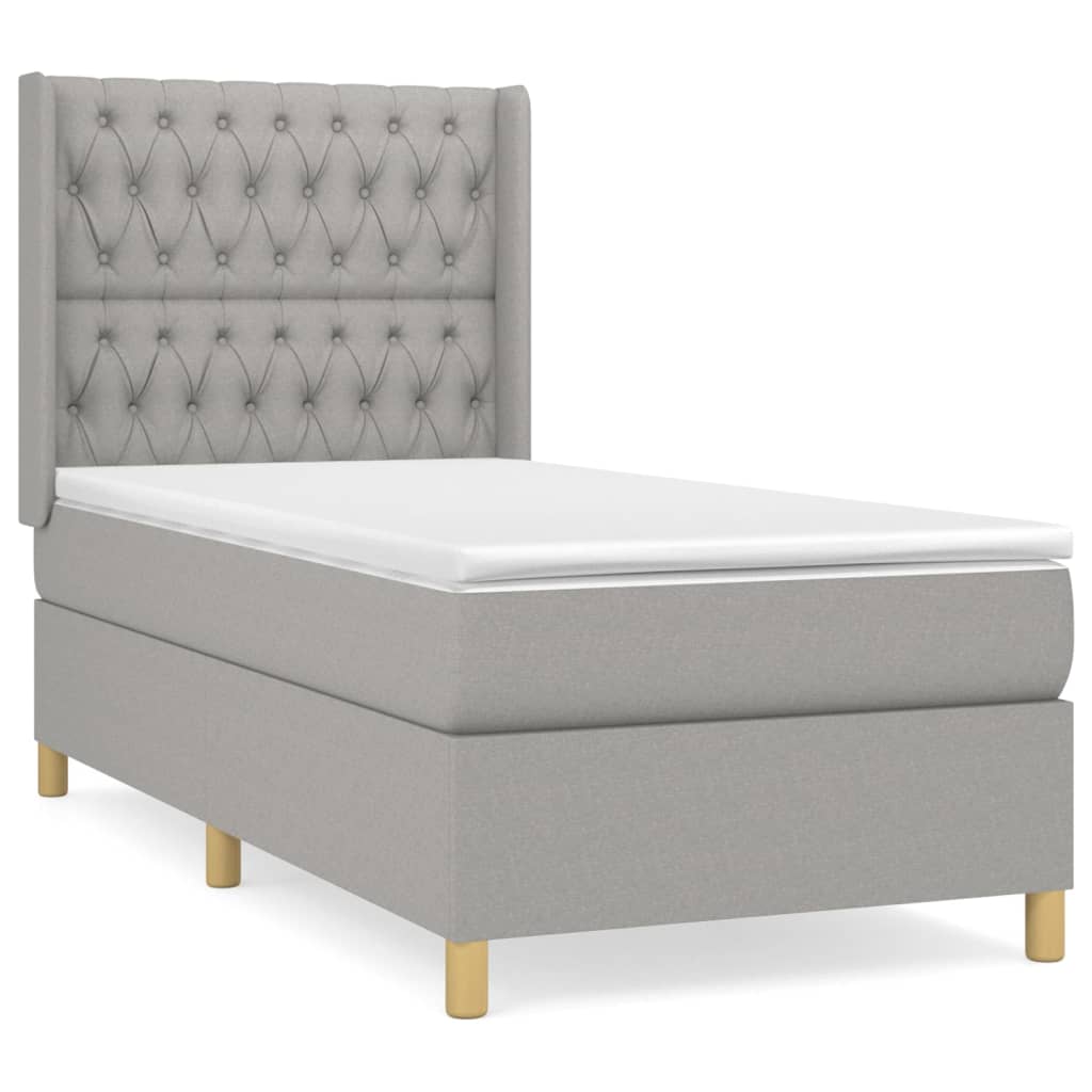 Κρεβάτι Boxspring με Στρώμα Ανοιχτό Γκρι 100x200 εκ. Υφασμάτινο