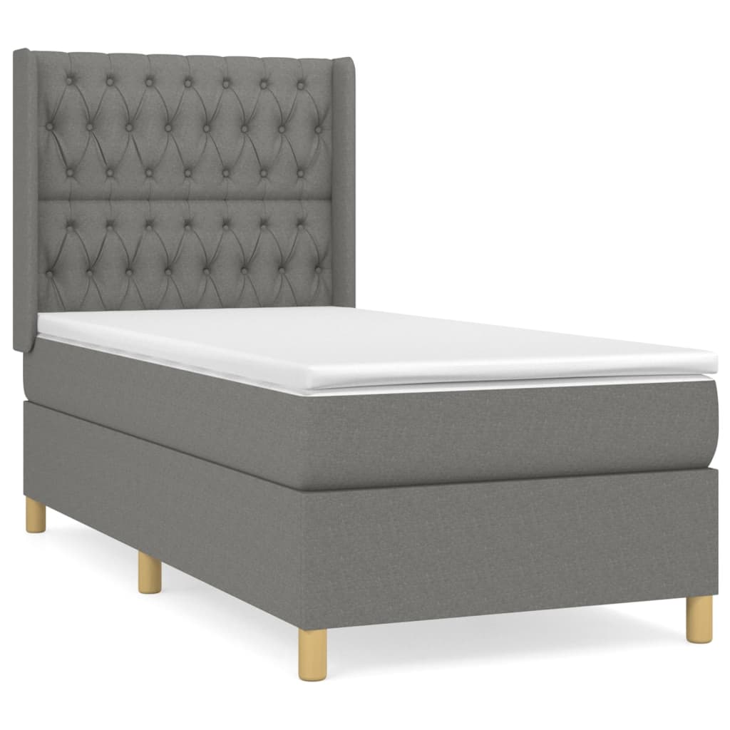 Κρεβάτι Boxspring με Στρώμα Σκούρο Γκρι 100x200 εκ. Υφασμάτινο