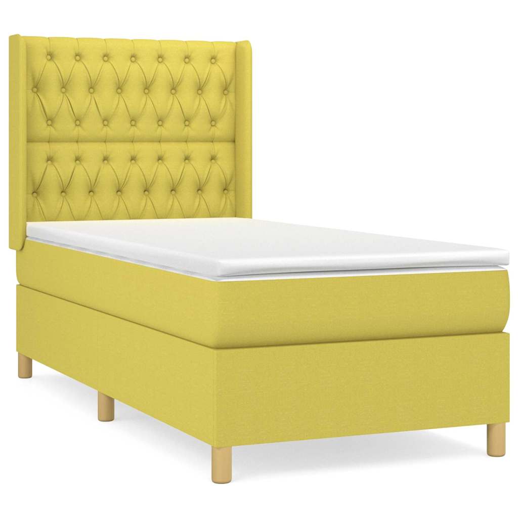 Κρεβάτι Boxspring με Στρώμα Πράσινο 100 x 200 εκ. Υφασμάτινο