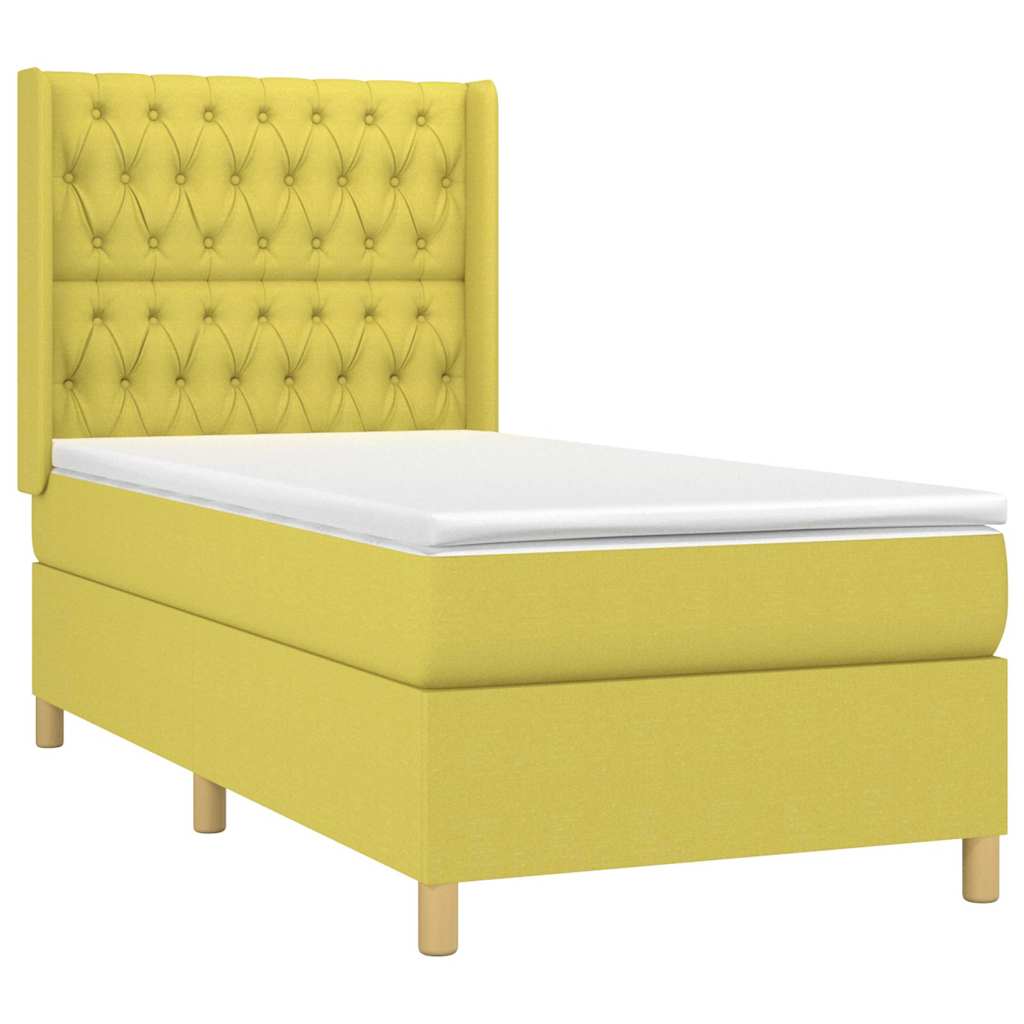 Κρεβάτι Boxspring με Στρώμα Πράσινο 100 x 200 εκ. Υφασμάτινο