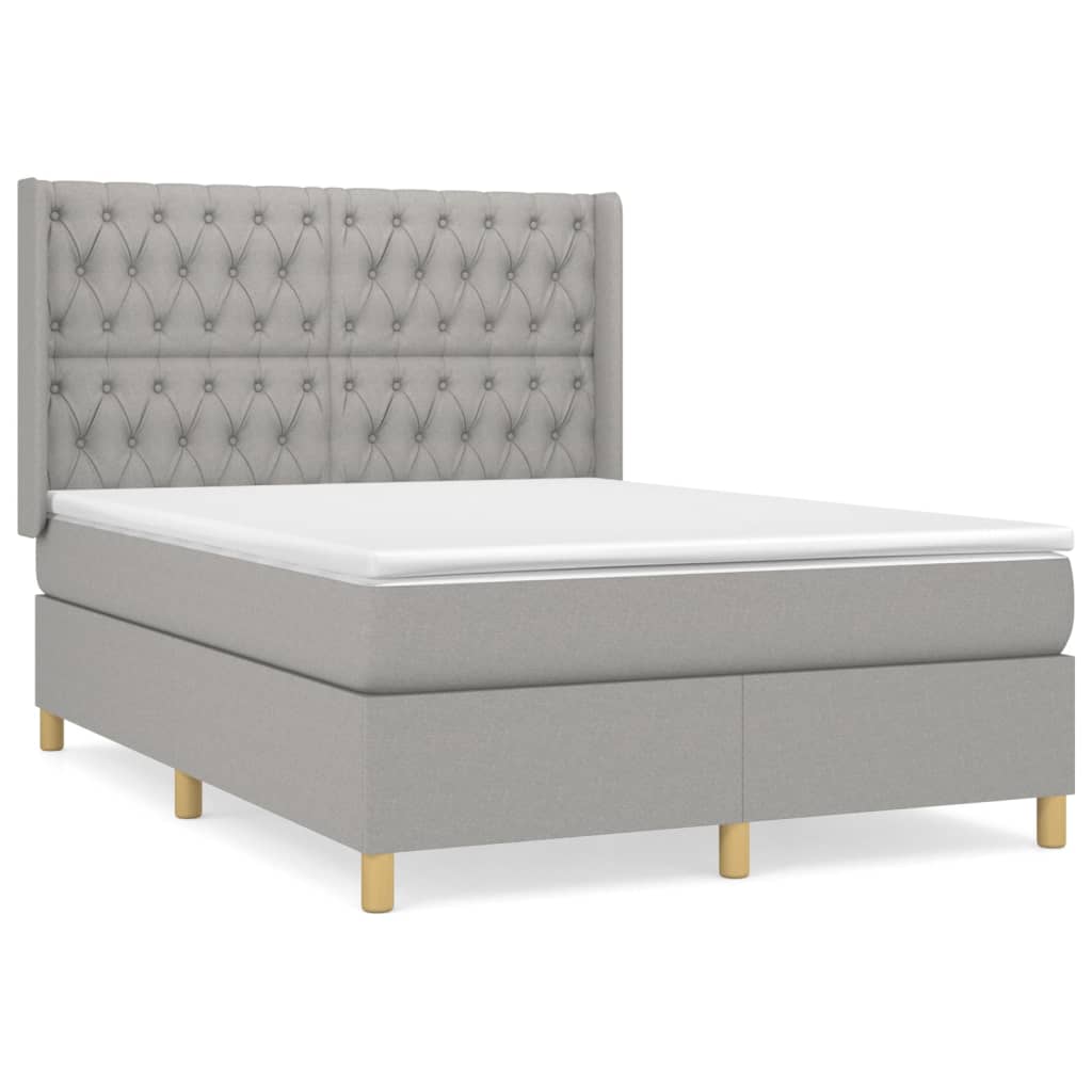 Κρεβάτι Boxspring με Στρώμα Ανοιχτό Γκρι 140x190 εκ. Υφασμάτινο