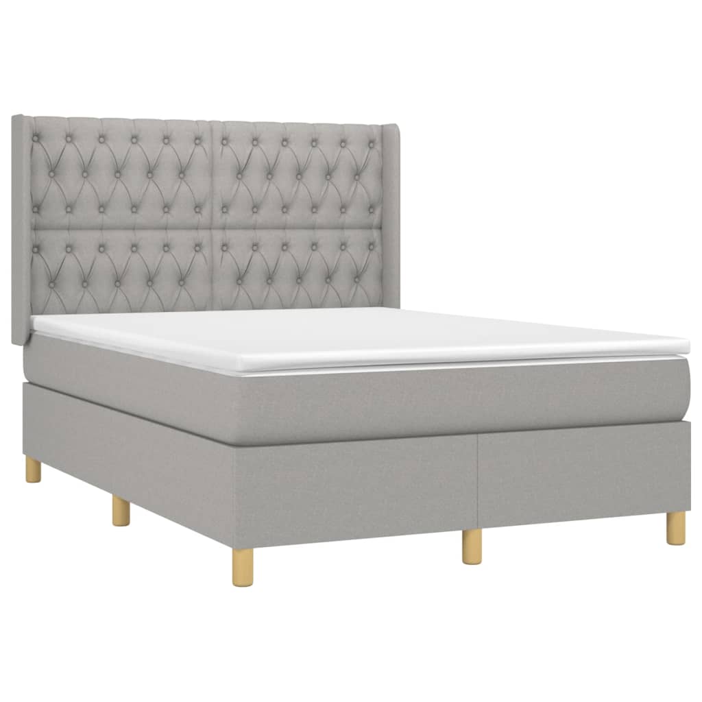 Κρεβάτι Boxspring με Στρώμα Ανοιχτό Γκρι 140x190 εκ. Υφασμάτινο
