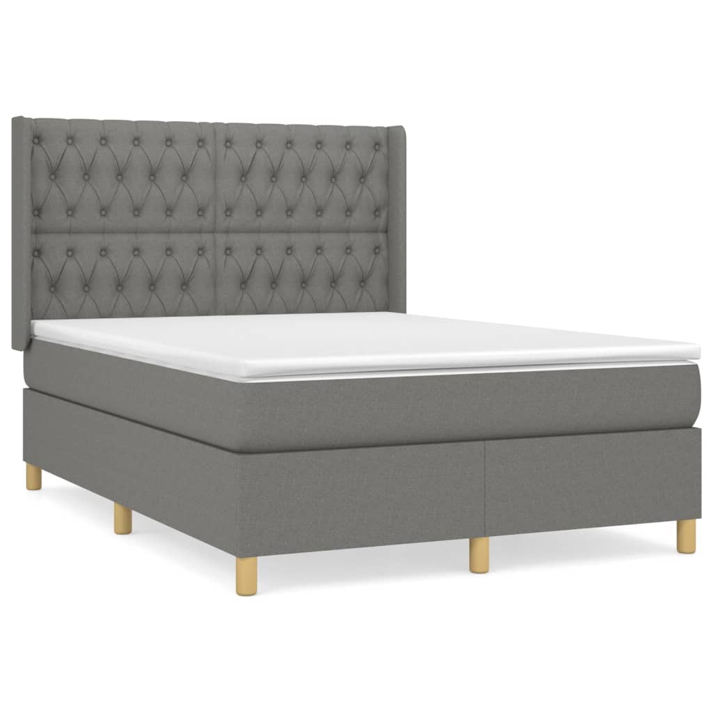 Κρεβάτι Boxspring με Στρώμα Σκούρο Γκρι 140x190 εκ. Υφασμάτινο