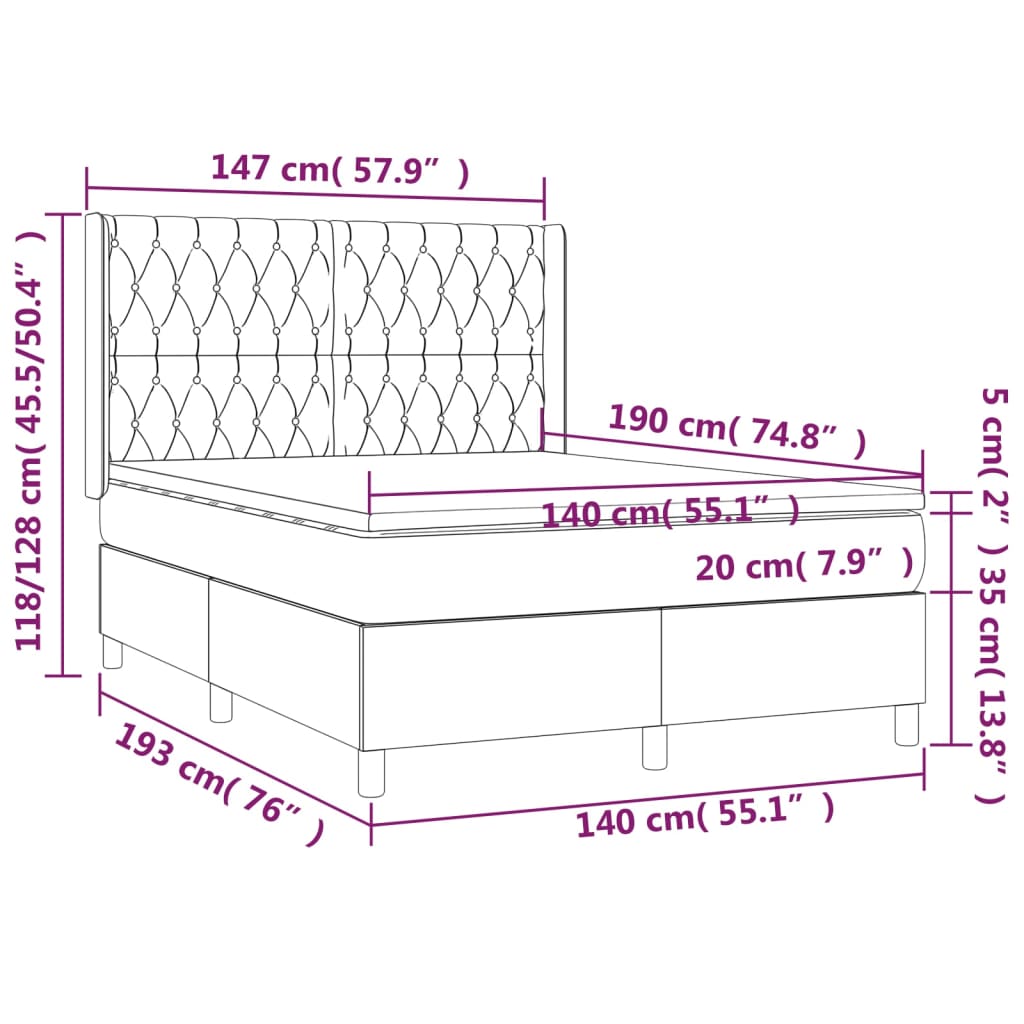 Κρεβάτι Boxspring με Στρώμα Κρεμ 140x190 εκ. Υφασμάτινο - Pakobazaar