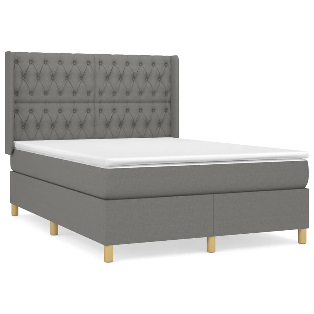 Κρεβάτι Boxspring με Στρώμα Σκούρο Γκρι 140x200 εκ Υφασμάτινο