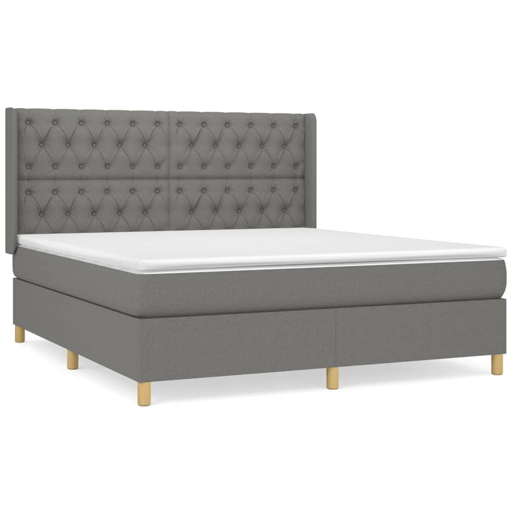 Κρεβάτι Boxspring με Στρώμα Σκούρο Γκρι 160x200 εκ Υφασμάτινο - Pakobazaar