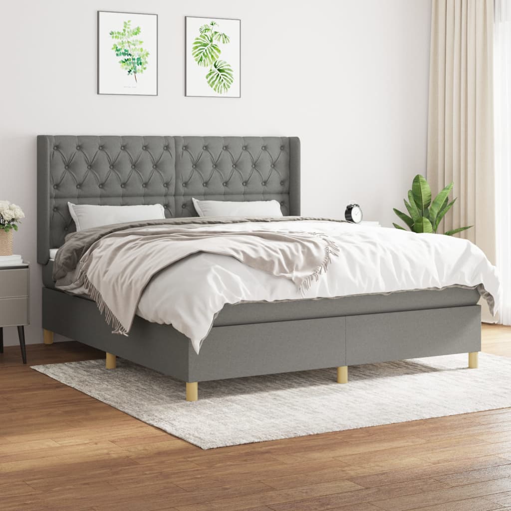 Κρεβάτι Boxspring με Στρώμα Σκούρο Γκρι 160x200 εκ Υφασμάτινο - Pakobazaar