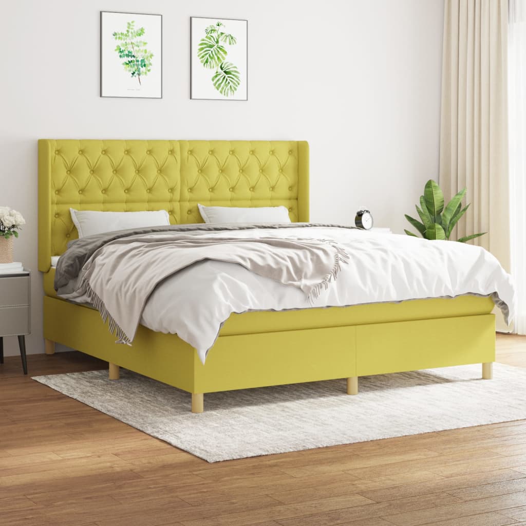 Κρεβάτι Boxspring με Στρώμα Πράσινο 160x200 εκ.Υφασμάτινο - Pakobazaar
