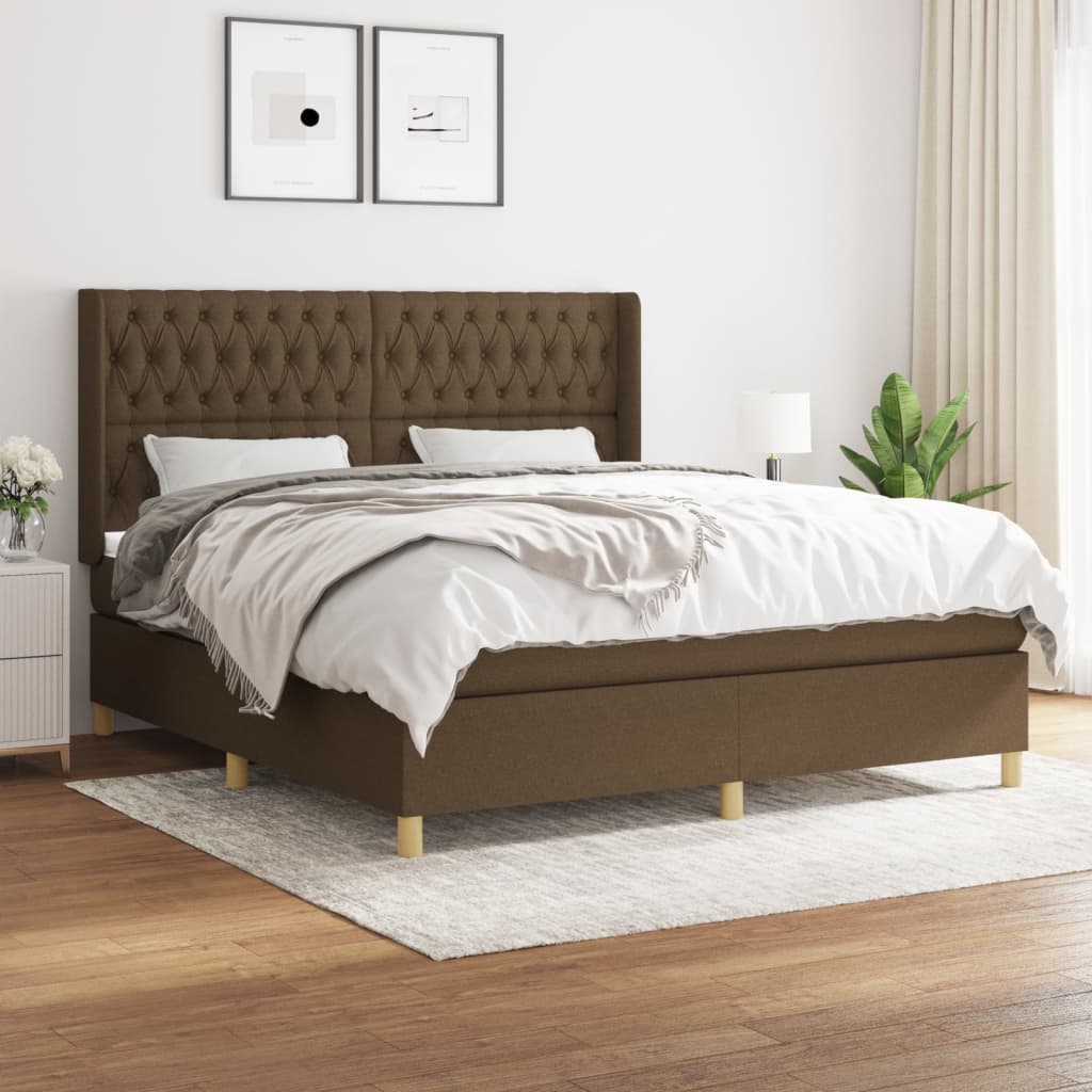 Κρεβάτι Boxspring με Στρώμα Σκούρο Καφέ 180x200 εκ Υφασμάτινο - Pakobazaar