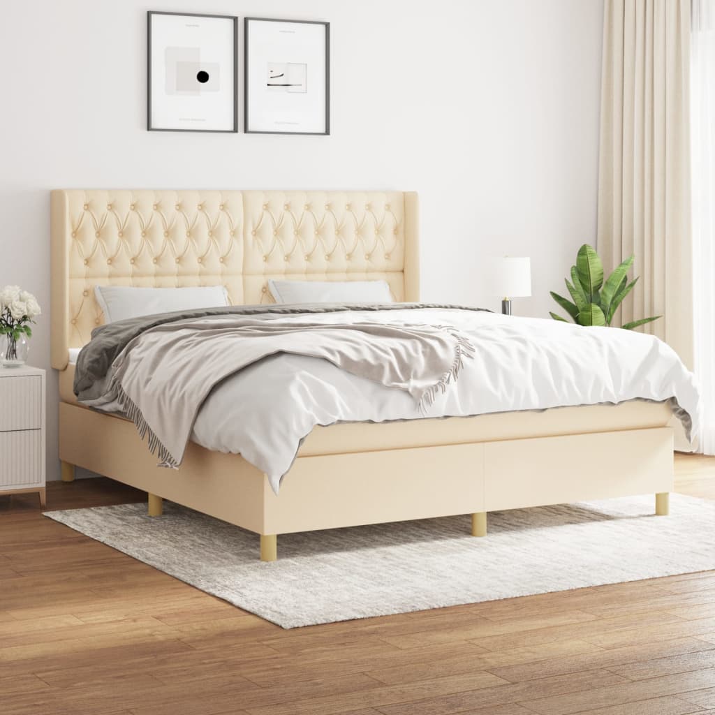 Κρεβάτι Boxspring με Στρώμα Κρεμ 180x200 εκ. Υφασμάτινο