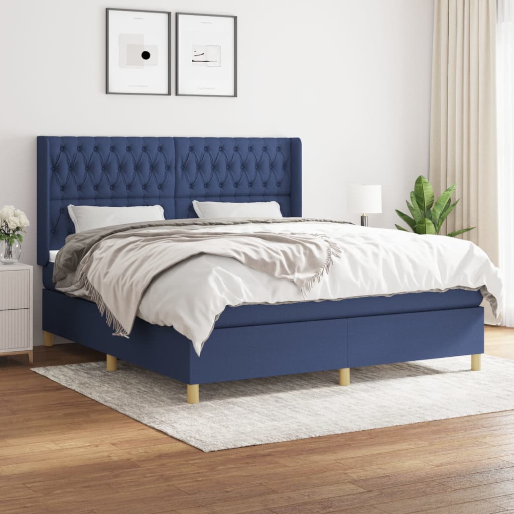 Κρεβάτι Boxspring με Στρώμα Μπλε 180x200 εκ. Υφασμάτινο
