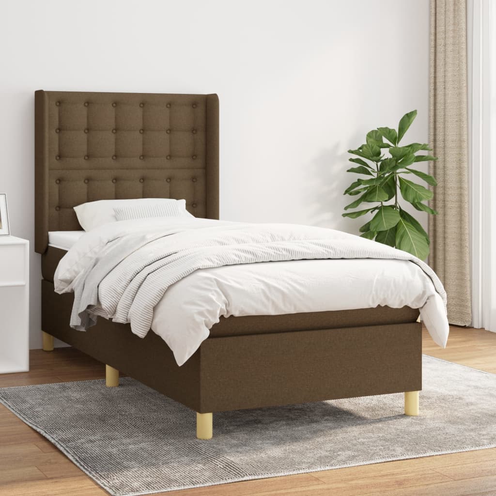 Κρεβάτι Boxspring με Στρώμα Σκούρο Καφέ 80x200 εκ. Υφασμάτινο - Pakobazaar