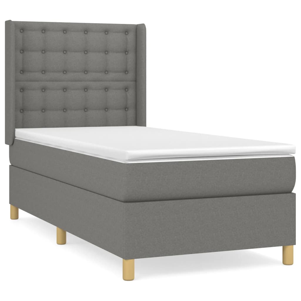 Κρεβάτι Boxspring με Στρώμα Σκούρο Γκρι 90x190 εκ. Υφασμάτινο - Pakobazaar