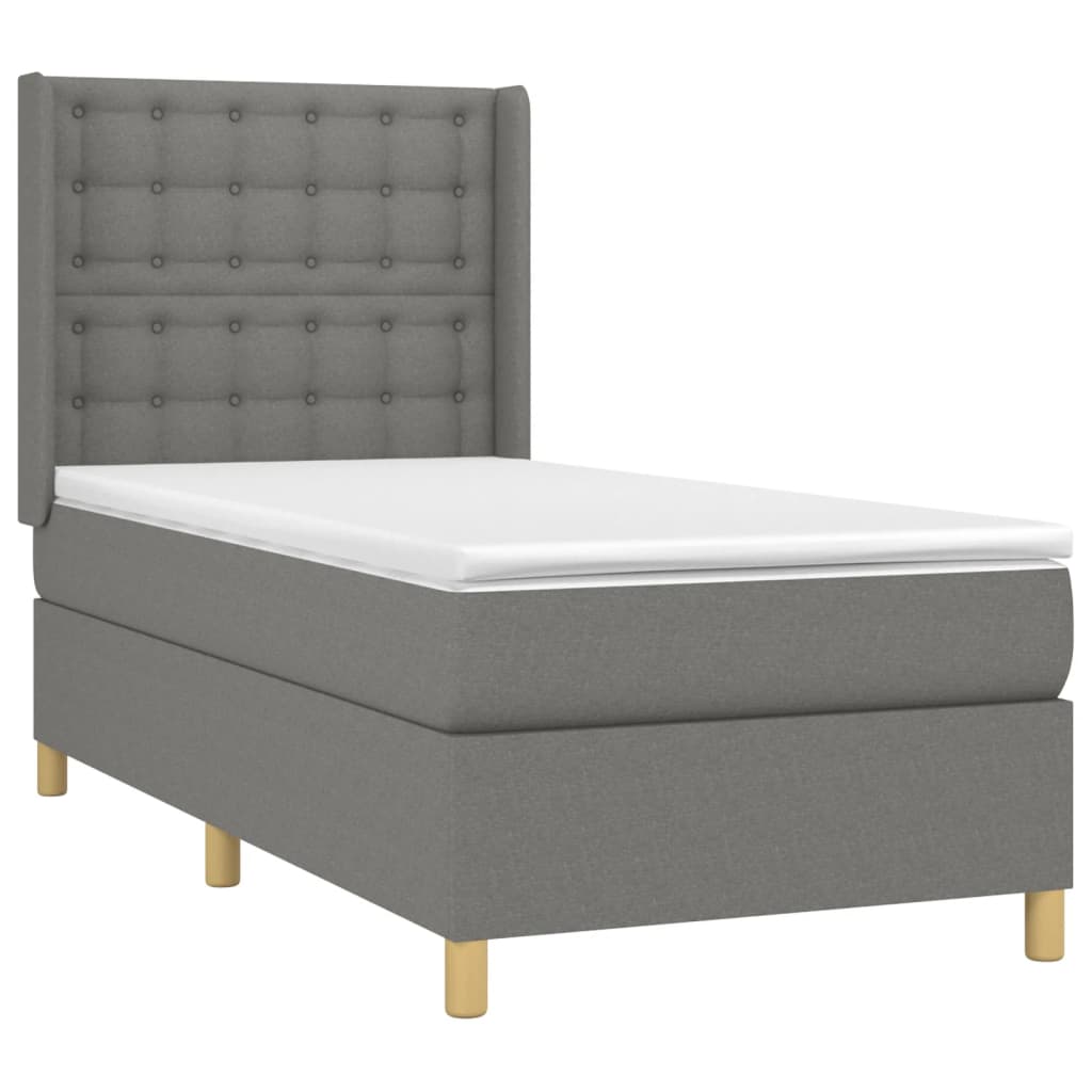 Κρεβάτι Boxspring με Στρώμα Σκούρο Γκρι 90x190 εκ. Υφασμάτινο - Pakobazaar