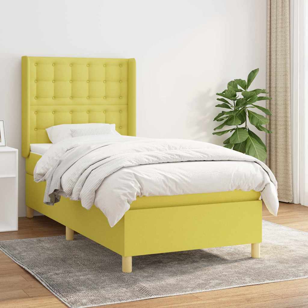 Κρεβάτι Boxspring με Στρώμα Πράσινο 90x190 εκ.Υφασμάτινο