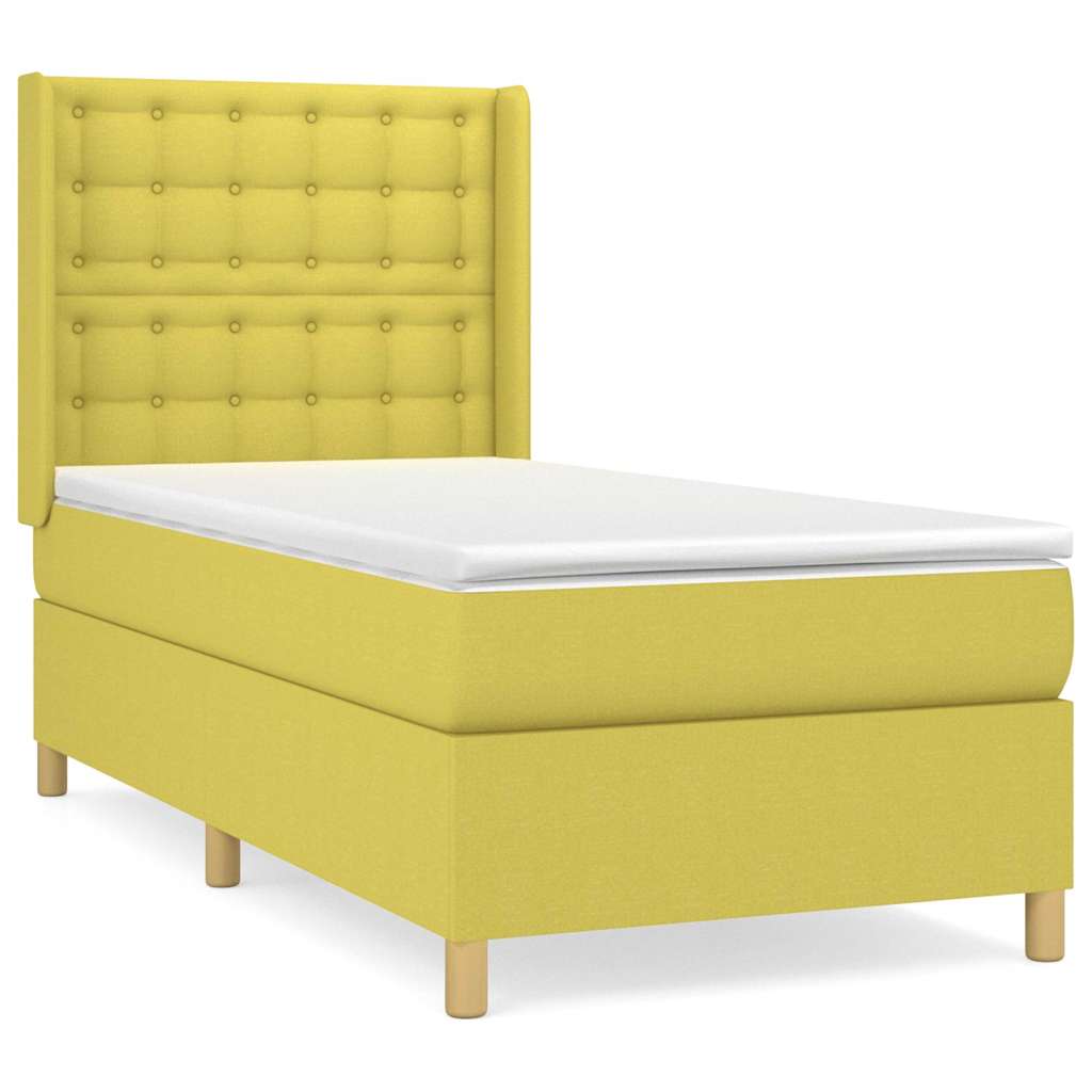 Κρεβάτι Boxspring με Στρώμα Πράσινο 100 x 200 εκ. Υφασμάτινο - Pakobazaar